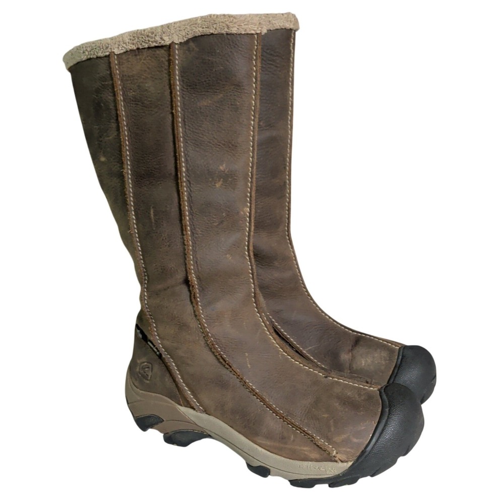 Keen Betty Boots Womens Size 10 Tall Brown Leather Waterproof Dry Faux Fur Lined